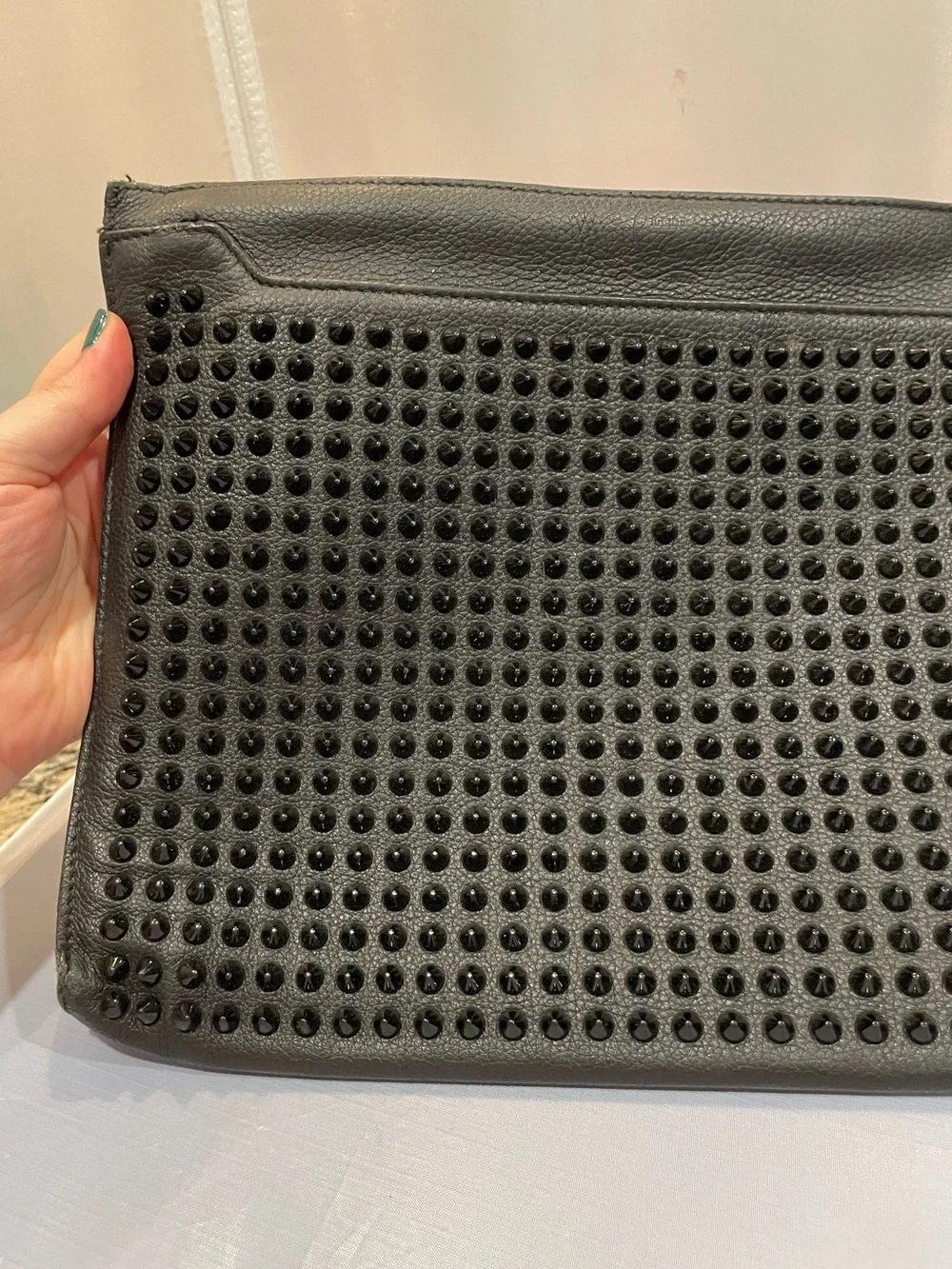 EUC Auth Christian Louboutin Leather Black Red Funky Spike Clutch Wristlet Bag!